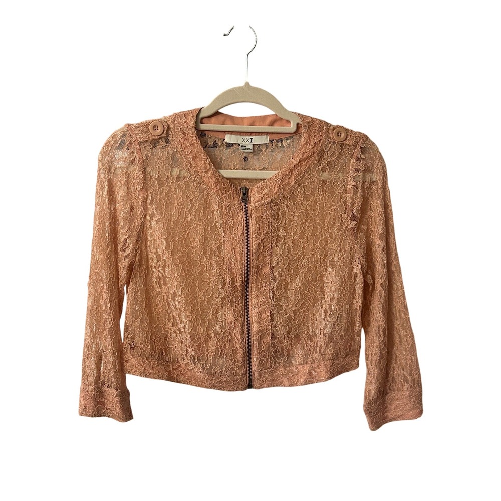 XXI Lace Cropped Jacket Lightweight Button Detail Peach‎ Size M